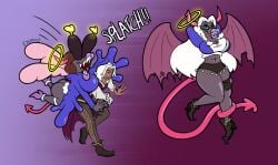 ass ass_expansion big_breasts bimbo bimbofication blue_eyes blue_eyeshadow blue_hair breast_expansion breast_growth breast_growth_(enlargement) breasts cleavage confused confused_expression confused_face confusion corruption demon_girl demon_horns elbow_gloves eye_color_change female genderswap_(mtf) gloves hair_color_change hair_growth high_heels hourglass_figure huge_ass huge_breasts large_ass large_breasts lip_expansion looking_at_viewer ponytail rule_63 smile succubus thick_lips thick_thighs thigh_expansion thigh_highs thighhighs thin_waist tight_clothing toonification toony transformation transformation_sequence ultimateemerald wide_hips