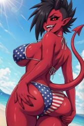 1female 1girls ai_generated american_flag_bikini athletic athletic_body athletic_female beach bikini black_hair black_nails curvaceous curvaceous_female demon demon_ears demon_female demon_girl demon_horns demon_tail demoness fangs female female_demon female_focus female_only fit fit_female grabbing_ass grabbing_own_ass high_resolution horns looking_at_viewer mohawk mohawk_(hairstyle) original original_character pointy_ears rear_view red_eyes red_skin red_skinned_female sharp_teeth solo solo_female tagme tail teeth toned toned_female tongue tongue_out very_high_resolution