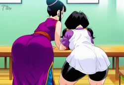2girls ai_generated ass_focus big_ass black_hair chichi dragon_ball_z from_behind_view t8r videl