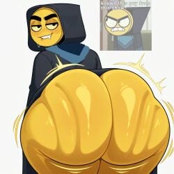 1femboy 1male ai_art ai_generated ass_clap ass_clapping ass_focus back_view big_ass big_ass_(male) black_robe cartoon_network clapping_ass clapping_cheeks eyeshadow fat_ass fat_butt femboy gay grin grinning_at_viewer huge_ass huge_butt lego looking_at_viewer male master_frown no_pants pixai robe smile smiling tease teasing teasing_viewer teasing_with_butt thick_ass thick_butt thick_eyebrows thick_thighs twerk twerking twerking_at_viewer unikitty! unikitty_(series) yellow_skin