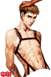 1boy abs attack_on_titan black_hair book boots brown_hair flower jacket jean_kirstein male male_only maru00 shingeki_no_kyojin shirtless siy6776 solo_focus thigh_strap three-dimensional_maneuver_gear yaoi