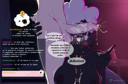 absurd_res anthro ariel_(mrmapache) black_body bodily_fluids bovid breasts camelid caprine cum cum_in_mouth cum_inside cum_on_body cum_on_face cumshot digital_media_(artwork) duo ejaculation erection female fur genital_fluids hair hi_res joan_(lallamitan_t) lallamitan_t llama male male/female mammal nude sex_toy sheep simple_background smile spanish_text text white_hair