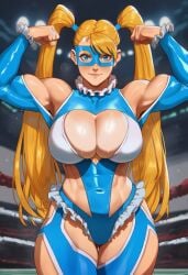 1girl 1girls abs ai_generated big_breasts blonde_hair blue_eyes boxing_ring eyemask facing_viewer flexing karezma looking_at_viewer muscles muscular muscular_female muscular_thighs rainbow_mika smile smiling_at_viewer solo solo_female standing street_fighter thick_arms thick_hips thick_legs thick_thighs twintails