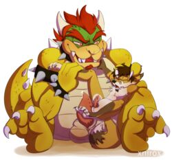 animal_genitalia anthro balls barefoot bowser canine claws cum cum_on_penis dragon erection fox fur furry genital_slit grasp hair horn hybrid king koopa looking_down male mammal mario_(series) nintendo nude open_mouth orgasm original_character penis precum raised_leg reptile royalty scalie sharp_claws sharp_teeth short_hair sitting size_difference slit smile spikes spread_legs spreading teeth toe_claws tongue turtle xnirox yaoi