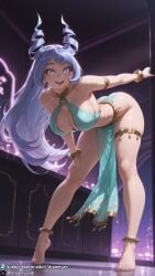 1girls ai_generated barefoot bent_over big_breasts blue_eyes blue_hair boku_no_hero_academia breasts curvy curvy_body curvy_female dancer dancer_outfit dancing dreamyan_ai feet full_body hadou_nejire hair_horns halter_top halterneck harem_outfit hi_res high_quality high_resolution highres huge_breasts large_breasts long_hair my_hero_academia nejire_hado pelvic_curtain smile smiling standing thick_ass thick_thighs thighs tiptoes toes uncensored very_long_hair
