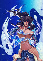 1girls abrza avatar_legends blue_eyes clothing dark-skinned_female dark_skin female fish korra la_(avatar) medium_breasts spirit_(avatar) straight_hair suzuka_(edit) the_avatar the_legend_of_korra tui_(avatar) water water_tribe