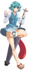 blush censored character_censor convenient_censoring cosine geta heterochromia juliet_sleeves karakasa_obake kogasa_tatara legs long_sleeves mound_of_venus no_panties novelty_censor oriental_umbrella puffy_sleeves short_hair skirt solo thighs touhou umbrella vest youkai