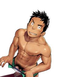 abs bara black_hair highres human itto_(mentaiko) male male_only muscle muscles original penis pubes pubic_hair short_hair solo underwear undressing