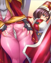 2girls anus ass ass_grab bodysuit clothing_skin huge_ass juana kyoukaisenjou_no_horizon momofuki_rio momofuku multiple_girls tachibana_gin thick_thighs thighs