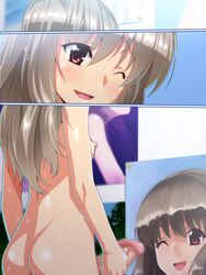 1futa ass blush breasts brown_hair censored futanari futanari_shoujo_no_shasei_nikki hair highres intersex kuga_hajime long_hair masturbation nude red_eyes solo sweat takano_shiori wink world_lover