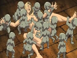 anime_screencap breast_grab breasts female group_sex ikusa_otome_suvia interspecies lowres male_monster monster monsters multiple_males nipple_sucking nude ova qvga screenshot vaginal_penetration