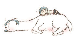 alpaca animalization blue_hair hair hair_ornament hairclip lying mahou_shoujo_madoka_magica mammal miki_sayaka mukiki school_uniform short_hair sleeping tail