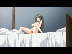 animated animated_gif breasts brown_hair censored fault!! female fingering fingering_self lowres masturbation mosaic_censoring panties_aside pussy qvga screencap screenshot solo sugiyama_mio t-rex_(animation_studio) tied_hair twintails