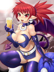 alternate_breast_size belt boots bra breasts cleavage collar covered_nipples cum cum_in_container cum_in_cup cum_string curvy cute_fang demon_girl demon_tail disgaea earrings elbow_gloves erect_nipples erect_nipples_under_clothes etna female femdom gloves gokkun jewelry large_breasts miniskirt mokkosss nippon_ichi_software open_mouth plump pointy_ears prinny puffy_nipples red_eyes red_hair short_hair short_skirt skirt smile solo succubus suzumiya11 tail thighhighs thighs tied_hair tongue twintails underwear wings