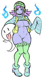 :p alternate_hairstyle blush boots breasts curvy full_body ghost hat headphones highres hitodama inverted_nipples jacqueline_(maniacpaint) large_breasts long_sleeves maniacpaint mob_face nipples no_bra no_panties original pigeon-toed pussy ribbed_sweater smile striped striped_sweater sweater sweater_lift thick_thighs thighhighs thighs tied_hair tongue tongue_out twintails uncensored wide_hips