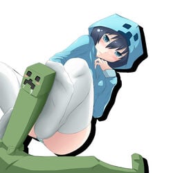 191karasu aqua_eyes black_hair blush character charged_creeper cock_transformation commission creeparka creeper creeper_(minecraft) creeper_girl erection feet female footjob footjob_with_legwear green_penis hood hoodie living_penis lying minecraft minecraft_(series) minecraft_xxx no_shoes panties penis penis_transformation penis_with_face rule_63 sentient_penis sockjob striped striped_panties tagme thighhighs transformation underwear white_legwear