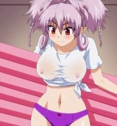 2012 anime_screencap blush bow_panties brandish breasts demon_girl female mary_jane_(company) navel nipples no_bra ova panties pointy_ears purple_hair purple_panties red_eyes rusty_soul screencap screenshot see-through solo succubus twiska underwear wet_clothes