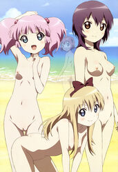 absurdres akaza_akari breasts funami_yui highres innie_pussy nipples nude nude_filter photoshop pink_hair pussy toshinou_kyouko uncensored yoshikawa_chinatsu yuru_yuri