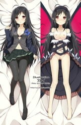 :o accel_world antenna_hair bare_shoulders barefoot black_bra black_hair black_legwear blush bow bra breasts butterfly_wings cleavage collarbone dakimakura dakimakura_design dress dual_persona elbow_gloves feet female gloves hairband hands head_tilt knees_together_feet_apart kuroyukihime legs lingerie long_hair long_legs looking_at_viewer lying mound_of_venus multiple_views navel nipples no_bra no_panties on_back open_clothes open_mouth pantyhose pleated_skirt pussy red_eyes school_uniform shoes skirt skirt_lift sky_(freedom) solo text thigh_gap toes uncensored underwear uniform wings