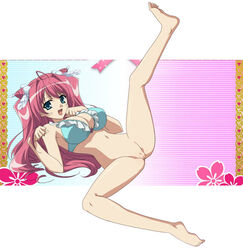 barefoot bottomless bra breasts chinese_girl feet female innie_pussy koihime†_(series) koihime_musou legs long_hair nude nude_filter photoshop pink_hair pussy ryuubi_gentoku_(koihime) smile thighs toes uncensored