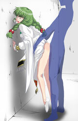 ass bent_over braid closed_eyes glasses green_hair hou_(hachiyou) long_hair no_panties open_mouth philia_felice pixiv_thumbnail pussy_juice resized sex tales_of_(series) tales_of_destiny teeth thighs tongue torso_grab unseen_male_face