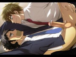 2boys black_eyes black_hair blonde_hair censored erection forced_yaoi gag gay human imminent_rape legs_held_open male multiple_boys necktie penis rape resfrio school_uniform student tape tape_gag undressing yaoi