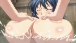 2girls animated bath blue_hair breast_grab breasts groping hoods_entertainment huge_breasts kaede_(manyuu_hikenchou) manyuu_chifusa manyuu_hikenchou multiple_girls nipples screencap surprised yuri