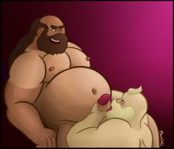 bara beard blowjob blush boner chubby chubby_male dilf erection gay greg_universe majstervis male male_only nipples nude overweight steven_universe yellowtail_(steven_universe)