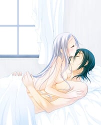 allelujah_haptism bed female gundam gundam_00 kisaraki_kanata marie_parfacy sex silver_hair soma_peries vaginal_penetration