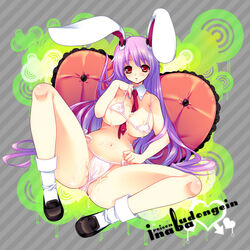 animal_ears anklehighs bare_shoulders bikini breasts bunny_ears cum female footwear large_breasts legs lingerie long_hair long_legs micro_bikini panties partially_visible_vulva pillow purple_hair reisen_udongein_inaba shima_chiyo shoes sitting socks solo spread_legs string_bikini swimsuit thighs touhou turn_cuff_socks underwear very_long_hair white_bikini white_legwear white_socks white_swimsuit