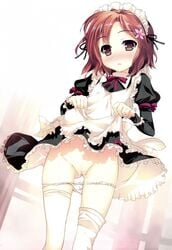 blush boku_wa_tomodachi_ga_sukunai fujima_takuya highres kusunoki_yukimura maid maid_headdress panties photoshop pussy pussy_juice skirt skirt_lift solo spoilers standing thighhighs uncensored underwear