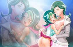 2girls age_difference ass blush breasts brown_eyes female female_only gambler_club green_hair hair_bun human kotori_mizuki milf mizuki_kotori_(yuu-gi-ou_zexal) mother_and_daughter mrs._mizuki_(yu-gi-oh!_zexal) multiple_girls nipples shirt short_hair skirt yu-gi-oh! yu-gi-oh!_zexal yuu-gi-ou_zexal