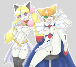 2girls android animal_ears breasts cum female ikanomaru machine multiple_girls nekomimi_a nekomimi_b robot robot_girl transformers transformers_superlink wink