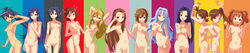 absurdres ahoge amami_haruka antenna_hair aqua_eyes arms_behind_head arms_up black_hair blonde_hair blue_eyes blue_hair breasts brown_eyes brown_hair censored column_lineup cute_fang earrings erect_nipples flat_chest futami_ami futami_mami ganaha_hibiki green_eyes hagiwara_yukiho hair_ribbon hairband highres hoshii_miki idolmaster jewelry kikuchi_makoto kisaragi_chihaya large_breasts long_hair long_image looking_at_viewer minase_iori miura_azusa mosaic_censoring multiple_girls nipples nude open_mouth orange_hair ponytail pussy ribbon shijou_takane short_hair short_twintails side_ponytail smile takatsuki_yayoi tears tied_hair trembling twintails v wide_image yada_ei yawning yellow_eyes