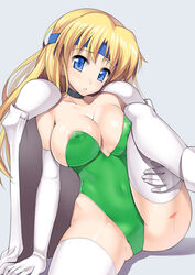 1girls areola_slip areolae bandana blonde_hair blue_eyes blush breasts cape celes_chere choker covered_nipples elbow_gloves erect_nipples female final_fantasy final_fantasy_vi gloves headband highleg highleg_leotard large_breasts leg_lift legs leotard long_hair nagase_haruhito nipples pauldron pauldrons shoulder_pads sitting solo thighhighs thighs tiara white_legwear