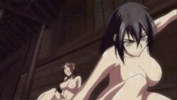 animated animated_gif breasts catfight female fight fighting hoods_entertainment huge_breasts lowres manyuu_chifusa manyuu_hikenchou okami_(manyuu_hikenchou) sagging_breasts screencap screenshot sword weapon