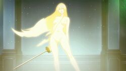 1girls animated animated_gif barefoot blade blonde_hair blush breasts dance_in_the_vampire_bund female hair_ribbon hukase long_hair looking_back mina_tepes nipples nude older post_transformation red_eyes ribbon screencap screenshot solo tied_hair twintails vampire