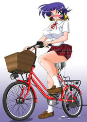 1girls anal ass bicycle bike blush breasts clothed_masturbation clothing cum cum_on_ass cum_on_body cum_on_lower_body dildo dildo_bike dildo_sitting female female_only gradient_background green_eyes hi_res history's_strongest_disciple_kenichi huge_breasts huge_dildo insertion knocked_out large_breasts large_insertion looking_at_viewer masturbation miniskirt no_panties plaid_skirt pleated_skirt purple_hair renka_ma saliva sex_in_skirt sex_toy short_hair simple_background sitting_on_dildo skirt solo tears usso