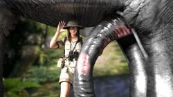 3d binoculars canteen dead_or_alive elephant elephant_penis female feral glasses hitomi_(doa) human interspecies it'll_never_fit jungle larger_male male pith_helmet rochestedorm shorts size_difference smaller_male zoophilia