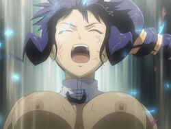 1girls animated blue_hair bouncing_breasts breasts female freezing freezing_(series) lowres nipples nude open_mouth ponytail rana_linchen screencap see-through solo tied_hair