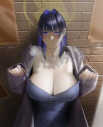 1girls alley alleyway alternate_costume alternate_outfit areola_bulge areolae_bulge arms_raised arms_up avrgandordinary big_breasts big_nipples blue_dress blue_eyebrows blue_eyes blue_hair blue_nail_polish blue_nails blush blushing_at_viewer blushing_profusely breasts breath brick_wall brown_background closed_mouth clothed clothed_female covered_areola covered_areolae covered_breasts covered_nipples curvaceous curvaceous_body curvaceous_female curvaceous_figure curvaceous_hips curvy curvy_body curvy_female curvy_figure curvy_hips detailed_background dress fat_breasts female female_focus female_only furrowed_brow furrowed_eyebrows graffiti graffiti_on_wall grey_jacket hands_in_sleeves hands_raised hands_up heart-shaped_pupils heart_eyes heart_in_eye heart_symbol hearts_in_eyes hips hololive hololive_english huge_boobs huge_breasts imminent_sex in_public inviting inviting_to_sex jacket large_boobs large_breasts light-skinned_female light_skin long_hair long_sleeves looking_at_viewer looking_up mouth_closed nail_polish nipple_bulge nipples ouro_kronii painted_nails pale-skinned_female pale_skin plump_breasts poster poster_(object) pov public pulling_own_clothes pulling_strap raised_arms raised_hands round_breasts shade shadow shadows sleeves sole_female solo_female solo_focus standing steam steaming steaming_body steaming_breath steamy steamy_body steamy_breath two_tone_hair undressing undressing_self very_long_hair virtual_youtuber visible_air visible_breath voluptuous voluptuous_body voluptuous_female vtuber wall wall_(structure)