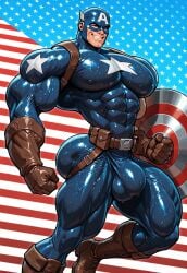 abs ai_generated american_flag ass ass_focus bara biceps big_ass big_biceps big_butt big_pecs bodysuit bubble_ass bubble_butt bulge bulge_through_clothing bulge_under_clothes bulging_biceps butt_focus captain_america harness himbo jockstrap male male_focus male_only man_boobs marvel marvel_cinematic_universe marvel_comics mask muscles muscular muscular_arms muscular_legs muscular_male muscular_thighs obliques patriotism posing skin_tight solo solo_focus solo_male steve_rogers superhero sweat wet yaoi