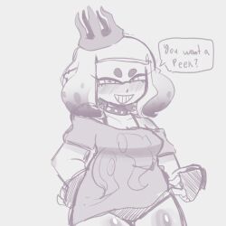 english_dialogue english_text freakybread lifting_skirt pearl_(splatoon) splatoon teasing