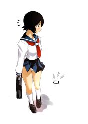 1girls 2010s 2015 asian asian_female bag black_hair blank_background blush breasts cellphone clothes_lift ez6 female female_only high_resolution highres hitou_nami legs loafers long_sleeves medium_breasts panties phone pleated_skirt sayonara_zetsubou_sensei school_bag school_uniform seifuku serafuku short_hair skirt skirt_lift socks solo source_request surprised uniform upskirt white_background white_panties white_socks