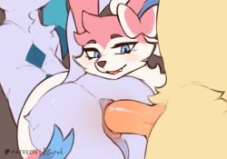 anal anal_sex animated anthro anus blue_body blue_eyes blue_fur darkened_genitalia eeveelution fangs fur generation_4_pokemon generation_6_pokemon genitals glaceon group leafeon lisyrnik loop male male/male nintendo open_mouth penetration penis pink_body pink_fur pokemon pokemon_(species) smile sylveon teeth text trio url white_body white_fur yellow_body yellow_fur