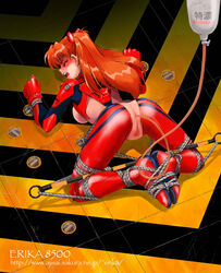 ass asuka_langley_sohryu blue_eyes blush bodysuit bondage censored clothing enema neon_genesis_evangelion orange_hair plugsuit pubic_hair pussy shibata_masahiro translated