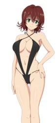 absurdres bikini breasts cameltoe cleavage green_eyes highres large_breasts looking_at_viewer mikado_ryouko mizugi photoshop pointy_chin sling_bikini swimsuit to_love-ru vector white_background