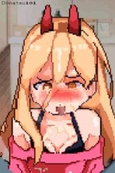 1girls 2d after_cumshot after_facial after_swallowing ahe_gao animated animated_gif black_bra blonde_hair blonde_hair_female blush blushing_profusely bra chainsaw_man clothed_female cum cum_on_chest cum_on_face deleted_scene gif horns loop low_res low_resolution pixel_animation pixel_art power_(chainsaw_man) red_horns steamy_breath 生ドーナツ_donatsu