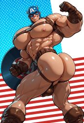 abs ai_generated american_flag anus ass ass_focus bara biceps big_ass big_biceps big_butt big_pecs bodybuilder bubble_ass bubble_butt butt_focus captain_america flexing flexing_arms flexing_bicep flexing_muscles focus_on_ass harness himbo huge_pecs jockstrap male male_focus male_only man_boobs marvel marvel_cinematic_universe marvel_comics muscles muscular_arms muscular_legs muscular_male muscular_thighs obliques patriotic_clothing presenting_body revealing_clothes shield showing_ass showing_off solo solo_focus solo_male steve_rogers underwear underwear_only