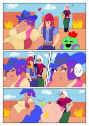 belle_(brawl_stars) belly_bump brawl_stars burping classic_shelly_(brawl_stars) colt_(brawl_stars) confused hyper hyper_belly hyper_butt obese obese_female prey prey_outline shelly_(brawl_stars) shocked skullbitee spike_(brawl_stars) struggling_prey vore vore_belly
